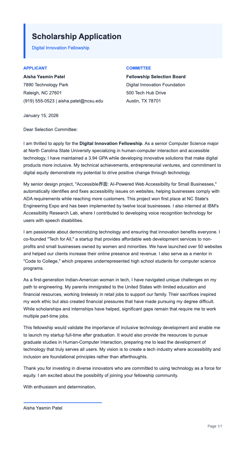 Contemporary Sans Scholarship Letter
